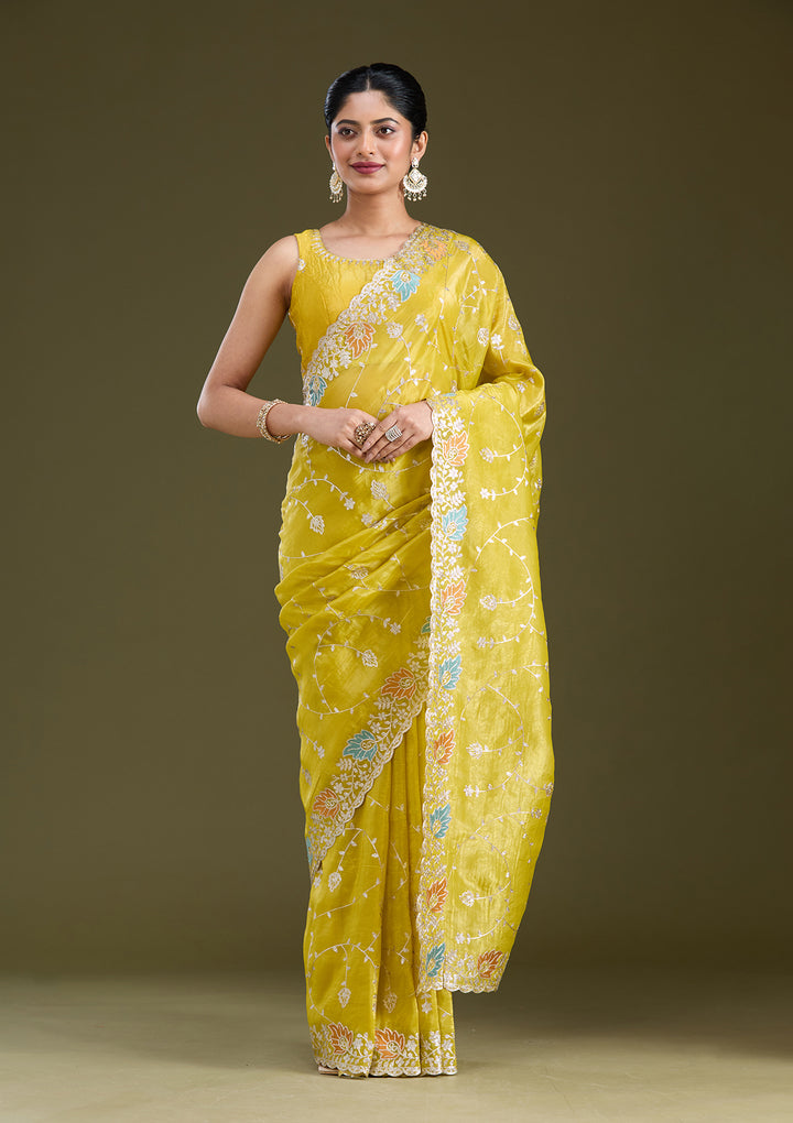 Mustard Gotapatti Organza Saree