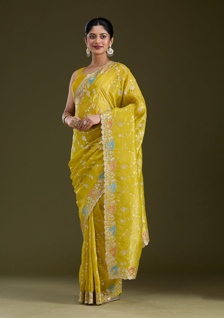 Mustard Gotapatti Organza Saree