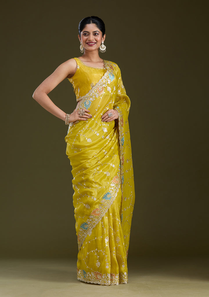 Mustard Gotapatti Organza Saree