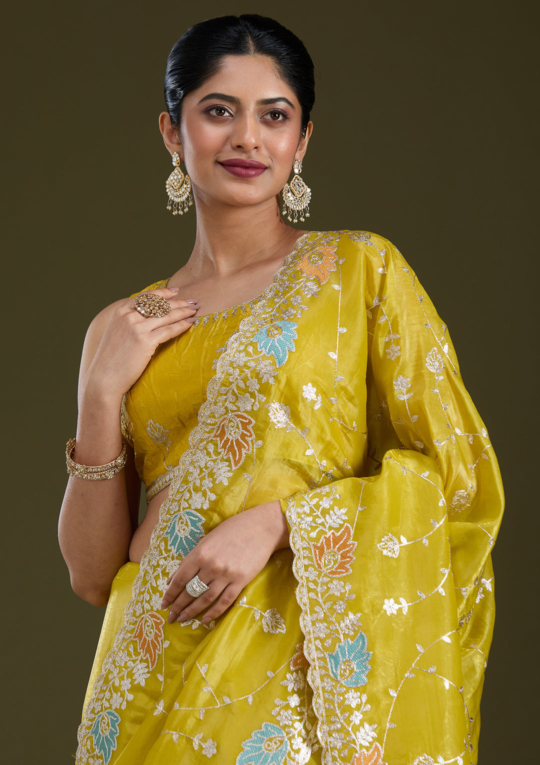Mustard Gotapatti Organza Saree