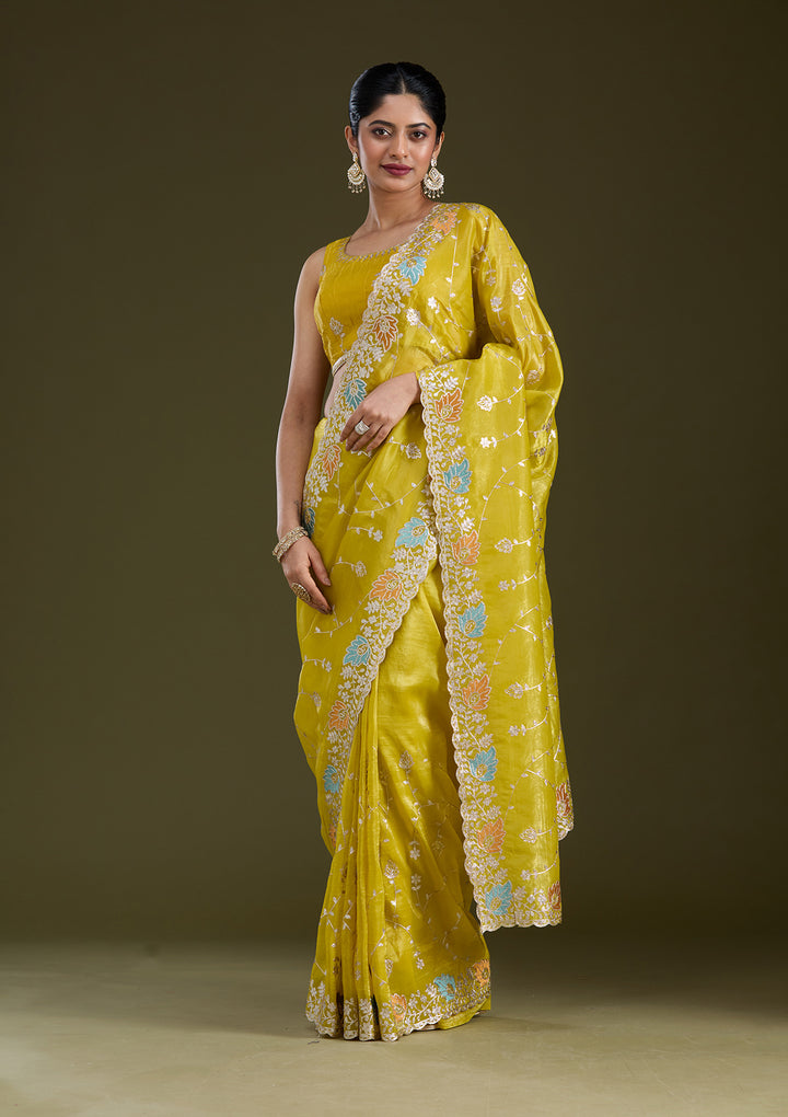 Mustard Gotapatti Organza Saree
