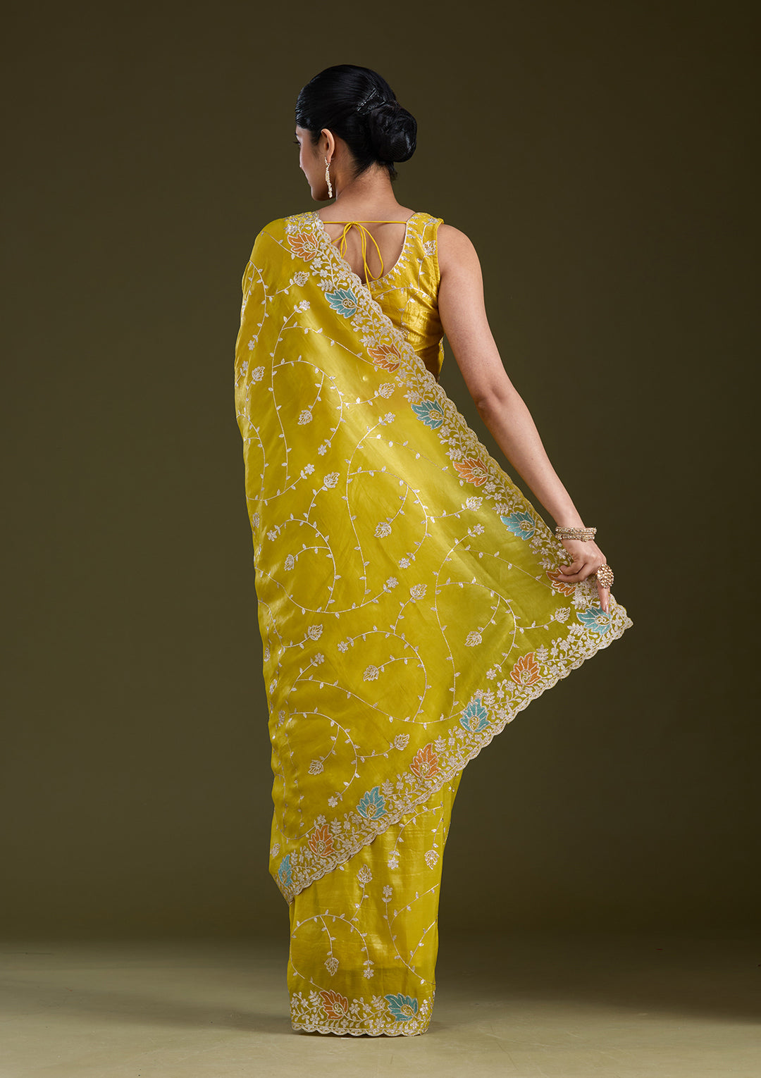Mustard Gotapatti Organza Saree