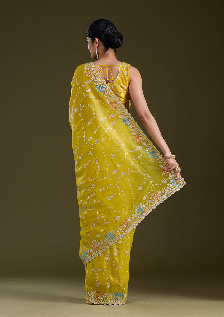 Mustard Gotapatti Organza Saree