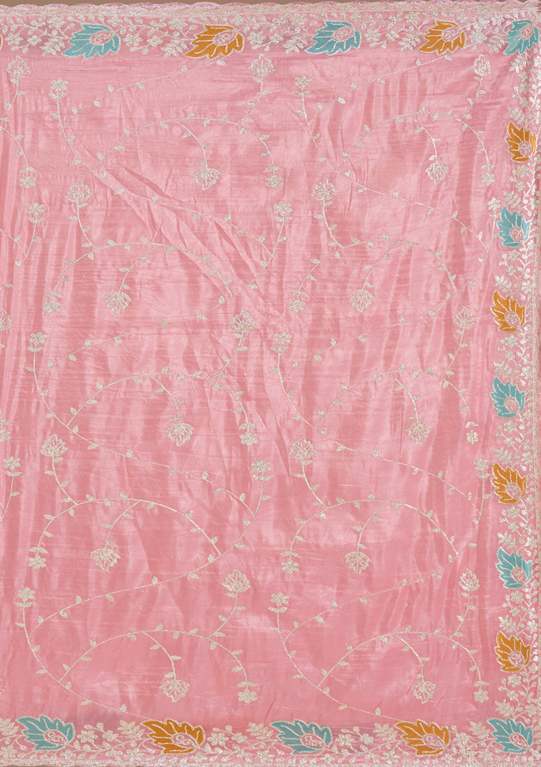 Onion Pink Organza Gotapatti Saree With Matching Blouse Piece