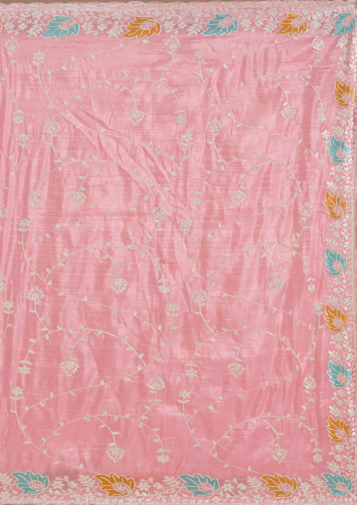 Onion Pink Organza Gotapatti Saree With Matching Blouse Piece