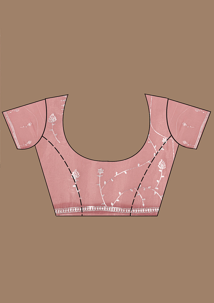 Onion Pink Organza Gotapatti Saree With Matching Blouse Piece