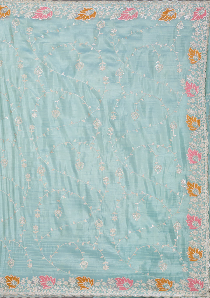 Sea Green Organza Gotapatti Saree With Matching Blouse Piece