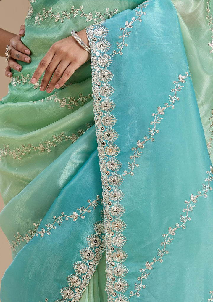 Blue Crepe Gotapatti Saree With Matching Blouse Piece
