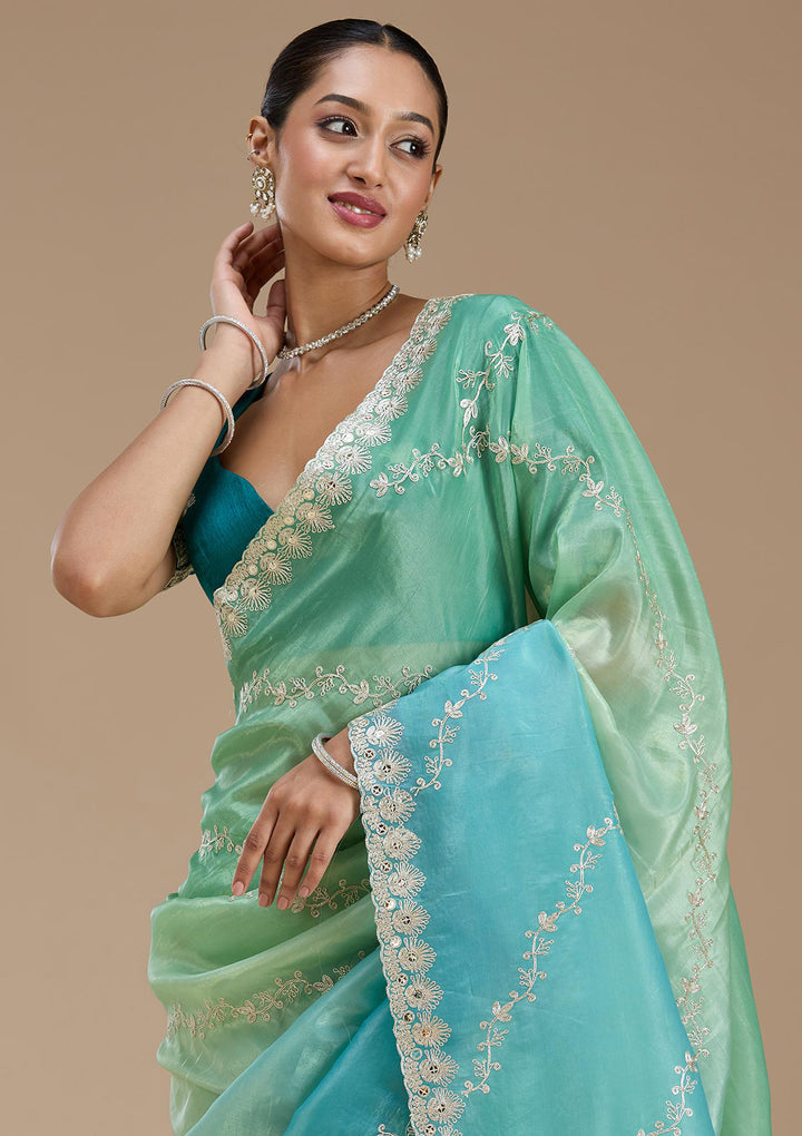 Blue Crepe Gotapatti Saree With Matching Blouse Piece