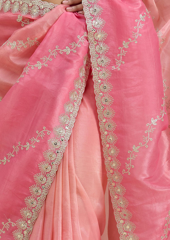 Gajari Pink Crepe Gotapatti Saree With Matching Blouse Piece
