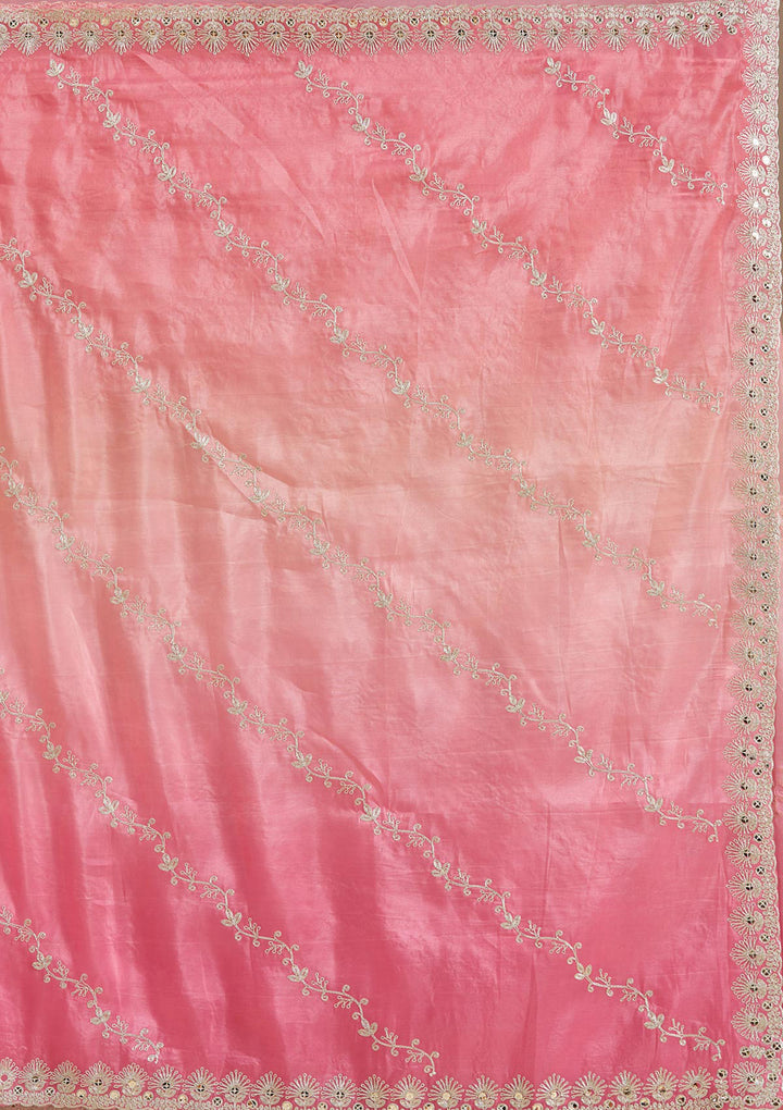 Gajari Pink Crepe Gotapatti Saree With Matching Blouse Piece