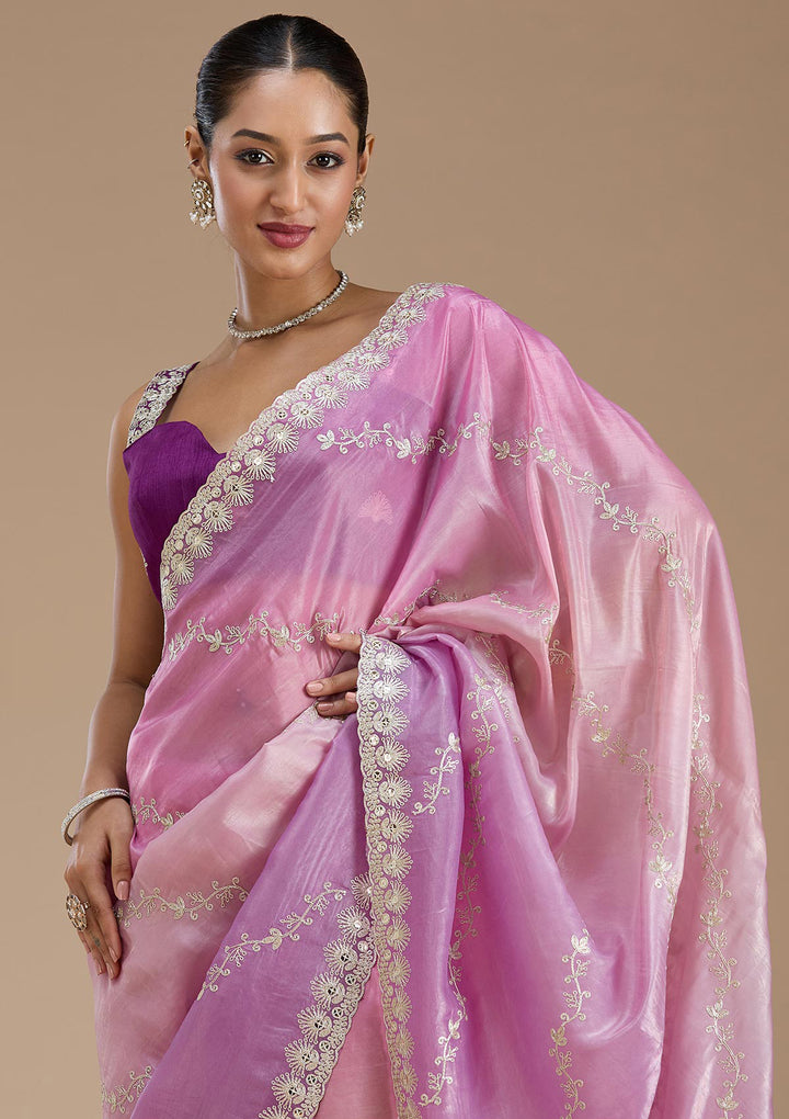 Lavender Crepe Gotapatti Saree With Matching Blouse Piece