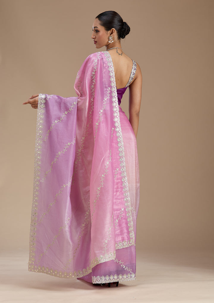 Lavender Crepe Gotapatti Saree With Matching Blouse Piece