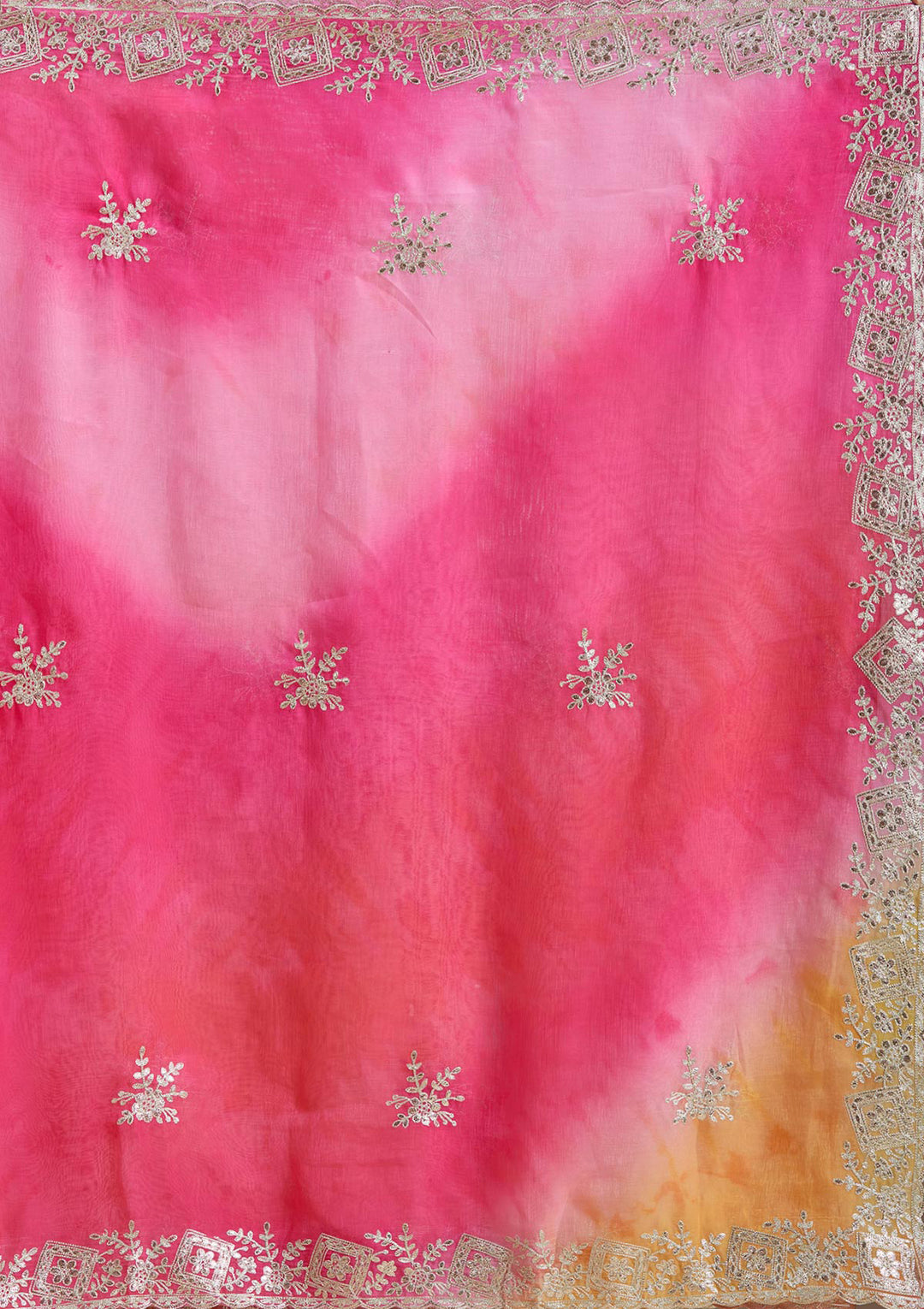 Pink Crepe Gotapatti Saree With Matching Blouse Piece