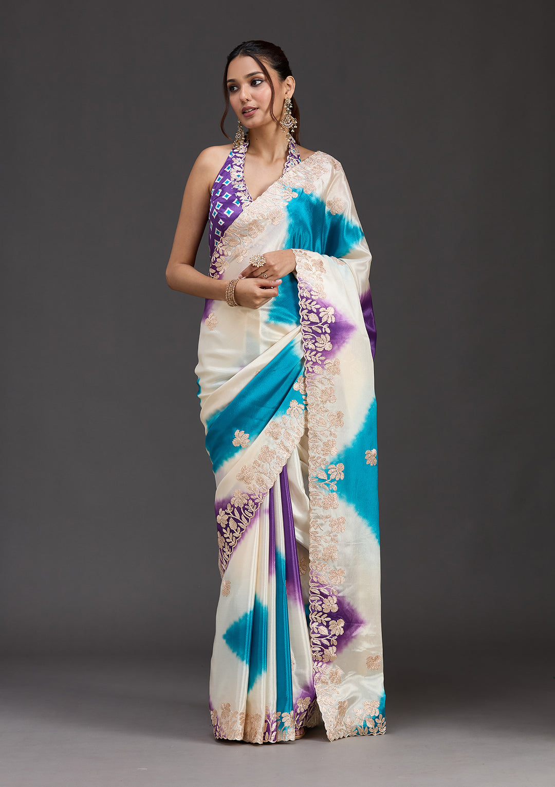 Purple Crepe Gotapatti Saree With Matching Blouse Piece
