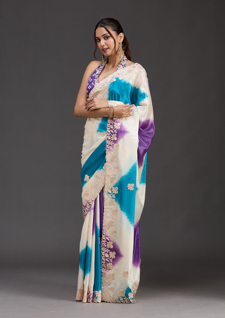 Purple Crepe Gotapatti Saree With Matching Blouse Piece