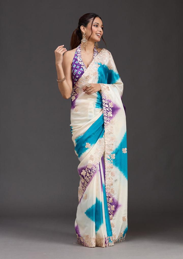 Purple Crepe Gotapatti Saree With Matching Blouse Piece