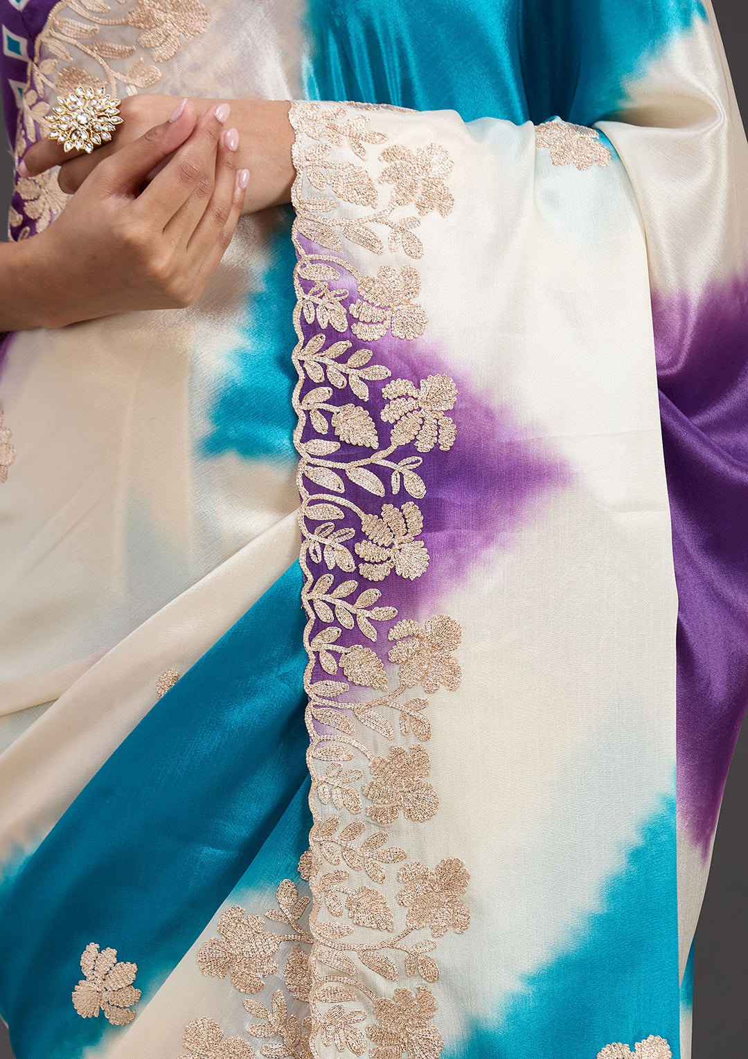 Purple Crepe Gotapatti Saree With Matching Blouse Piece