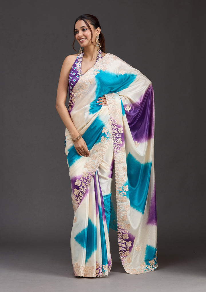 Purple Crepe Gotapatti Saree With Matching Blouse Piece