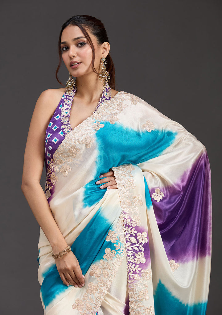 Purple Crepe Gotapatti Saree With Matching Blouse Piece