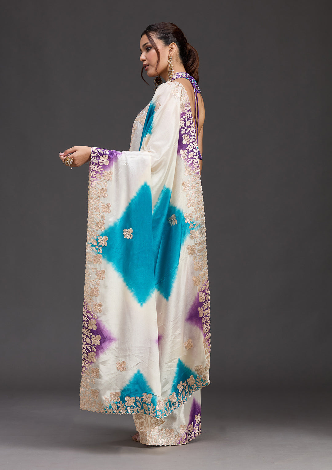 Purple Crepe Gotapatti Saree With Matching Blouse Piece