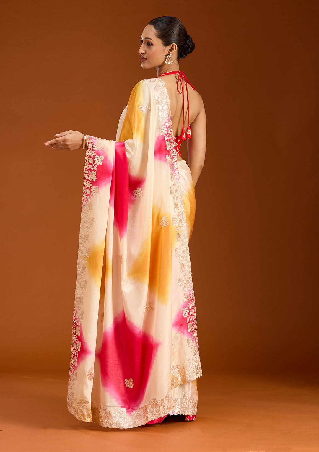 Rani Pink Crepe Gotapatti Saree With Matching Blouse Piece