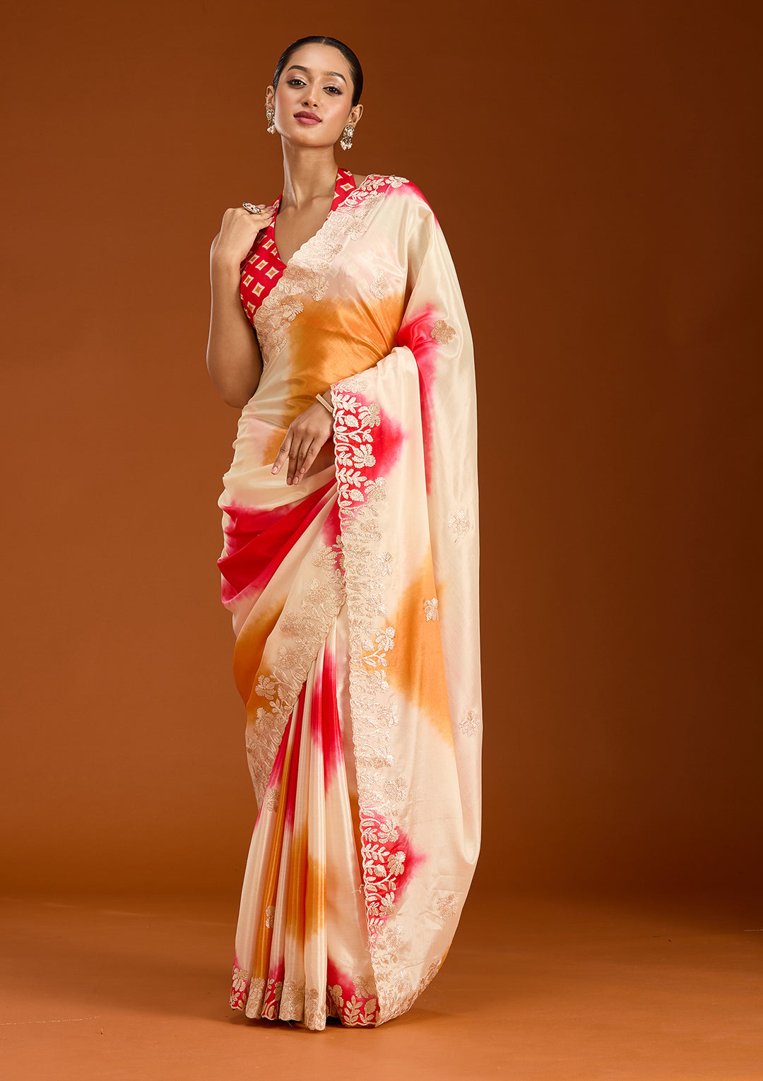 Red Crepe Gotapatti Saree With Matching Blouse Piece