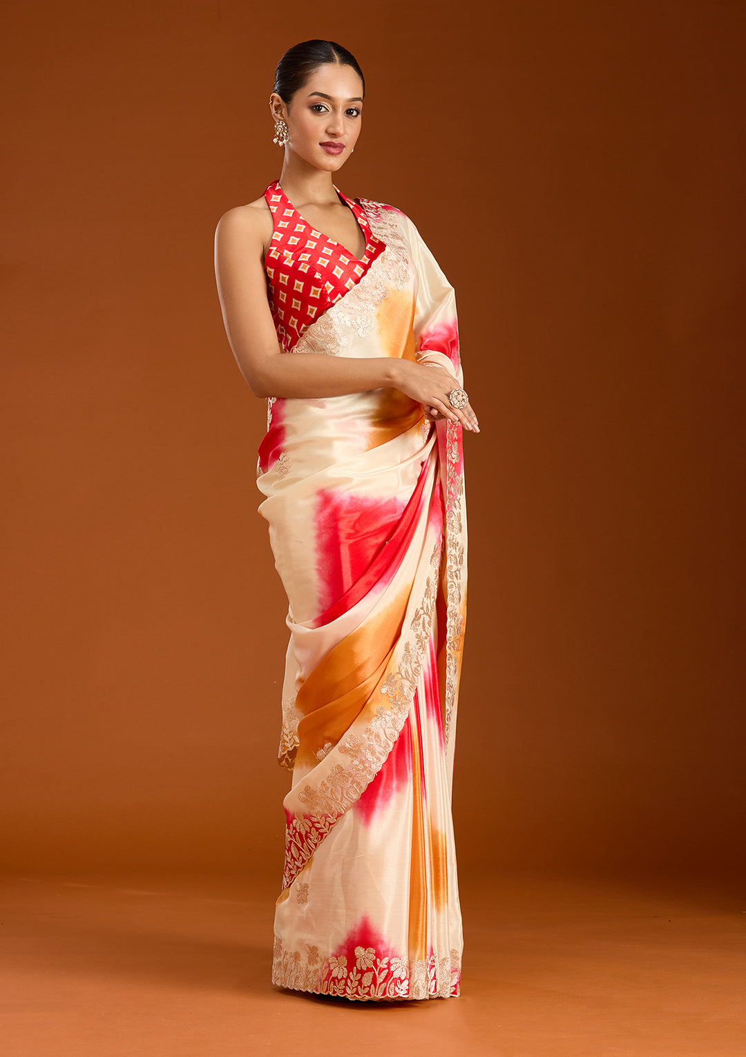 Red Crepe Gotapatti Saree With Matching Blouse Piece