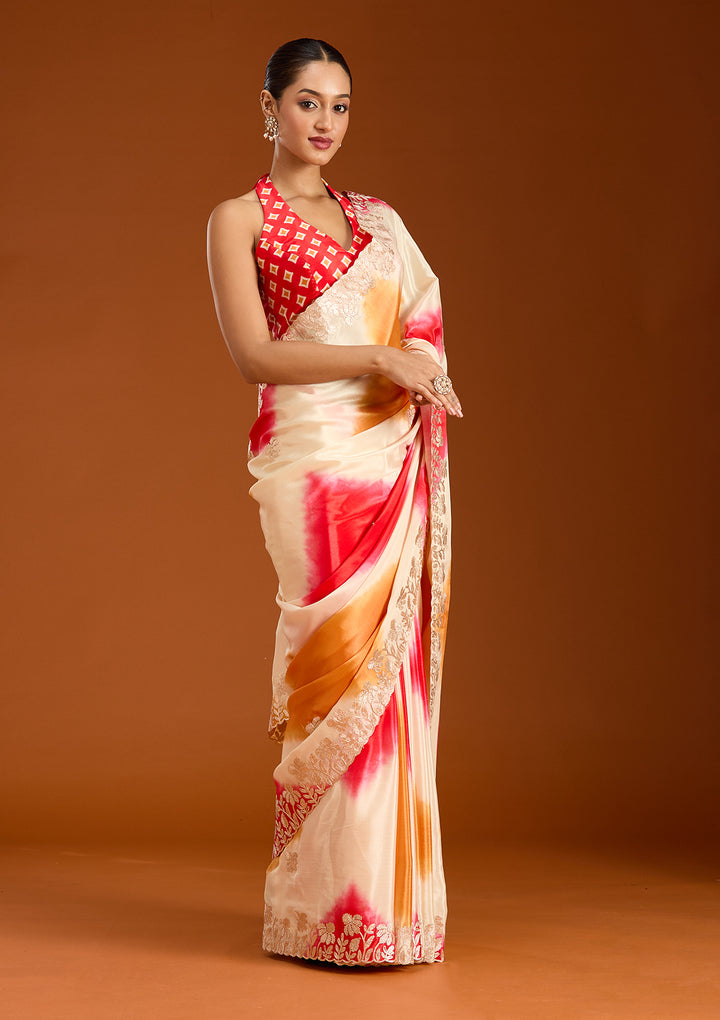 Red Crepe Gotapatti Saree With Matching Blouse Piece