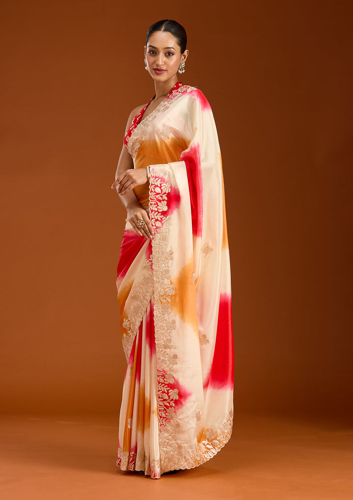 Red Crepe Gotapatti Saree With Matching Blouse Piece