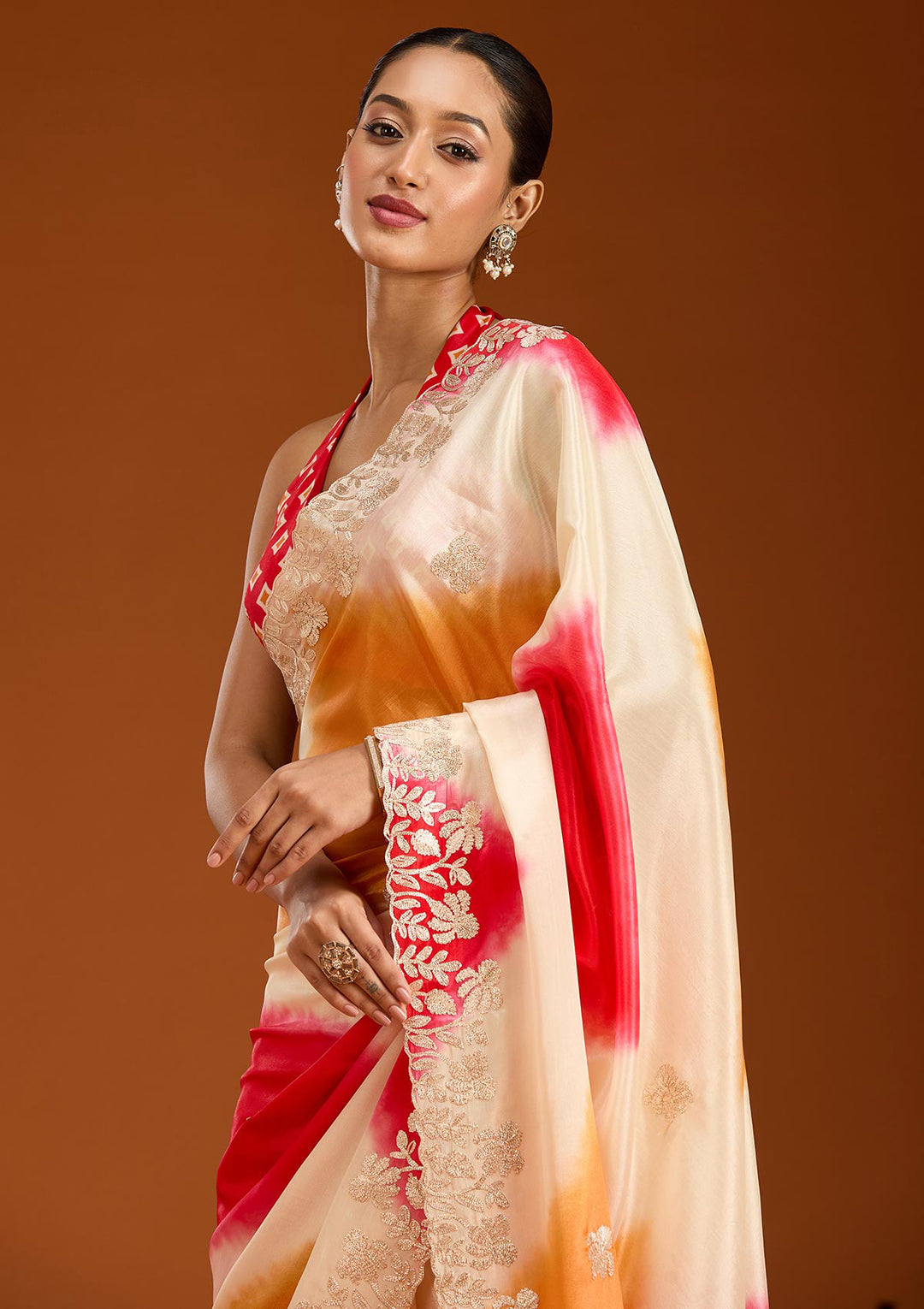 Red Crepe Gotapatti Saree With Matching Blouse Piece