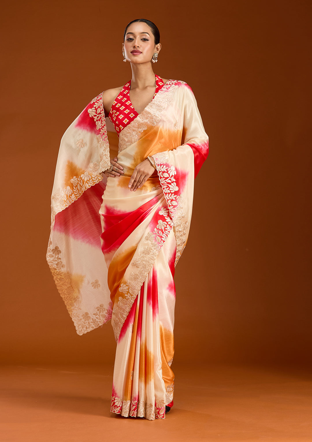 Red Crepe Gotapatti Saree With Matching Blouse Piece