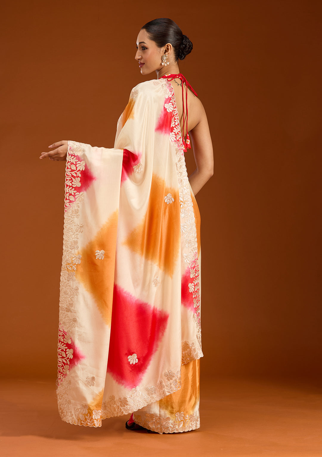Red Crepe Gotapatti Saree With Matching Blouse Piece