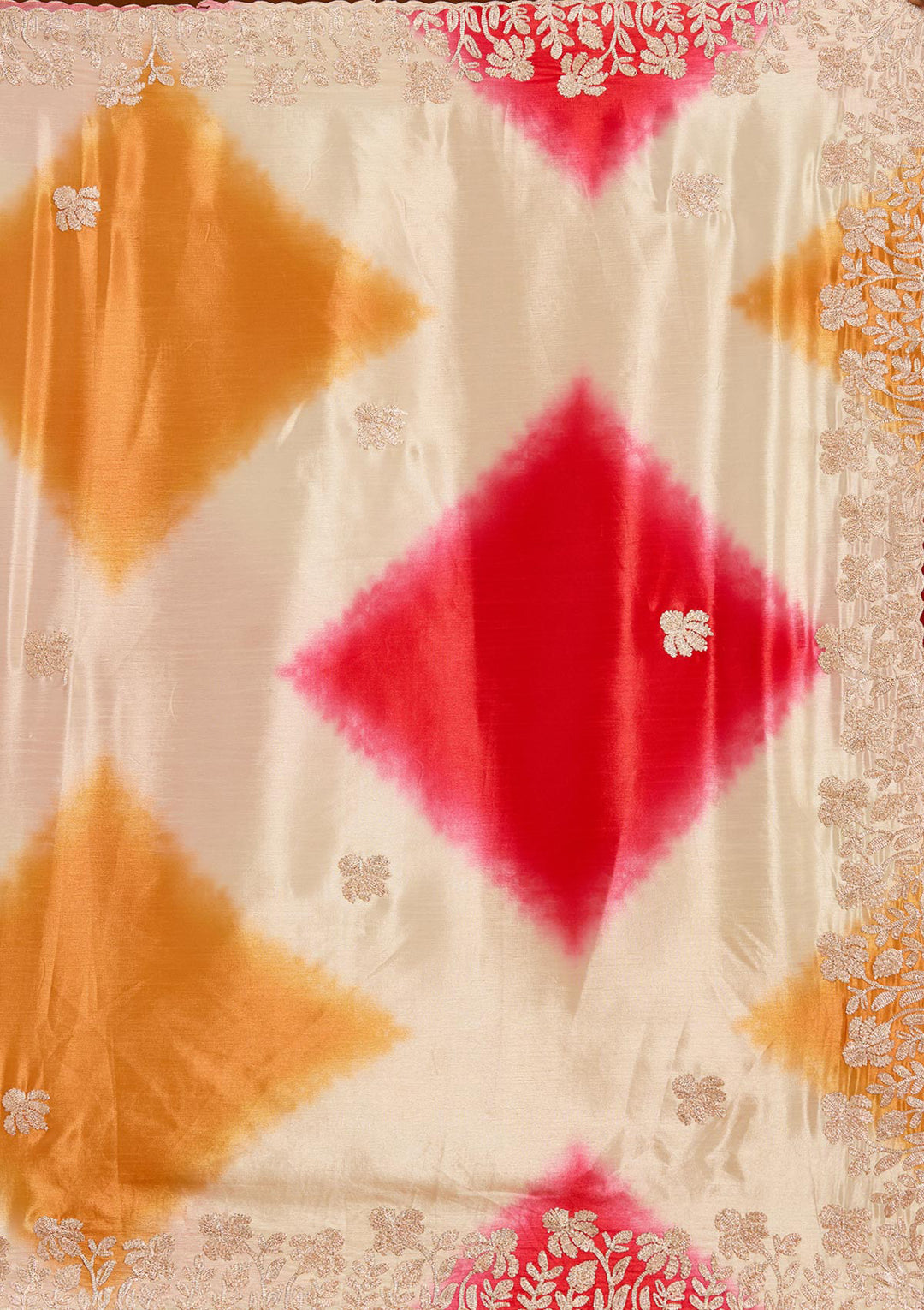 Red Crepe Gotapatti Saree With Matching Blouse Piece