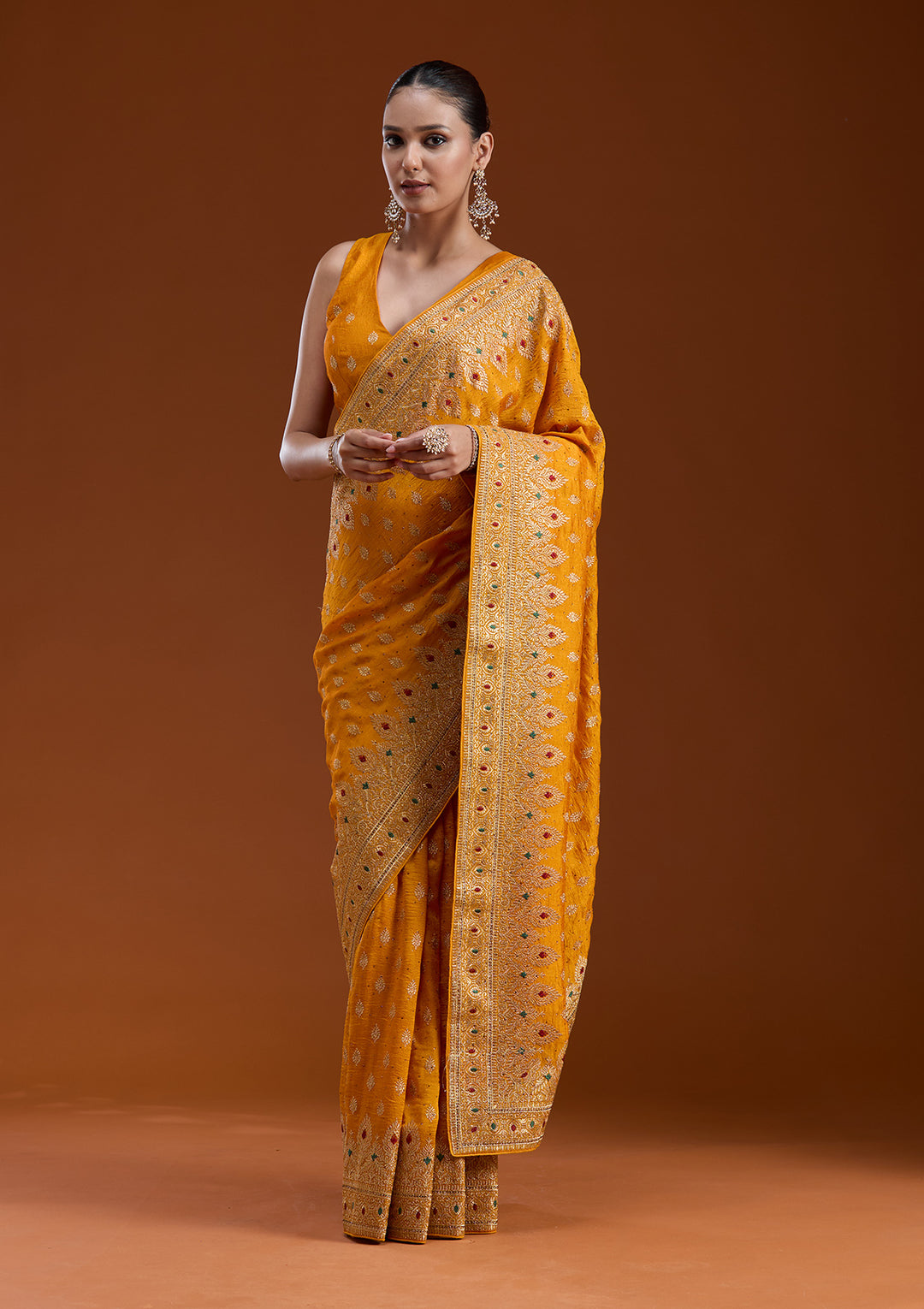 Mustard Zariwork (Gold) Soft Raw Silk Saree