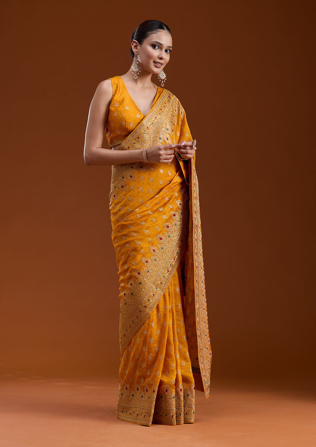 Mustard Zariwork (Gold) Soft Raw Silk Saree