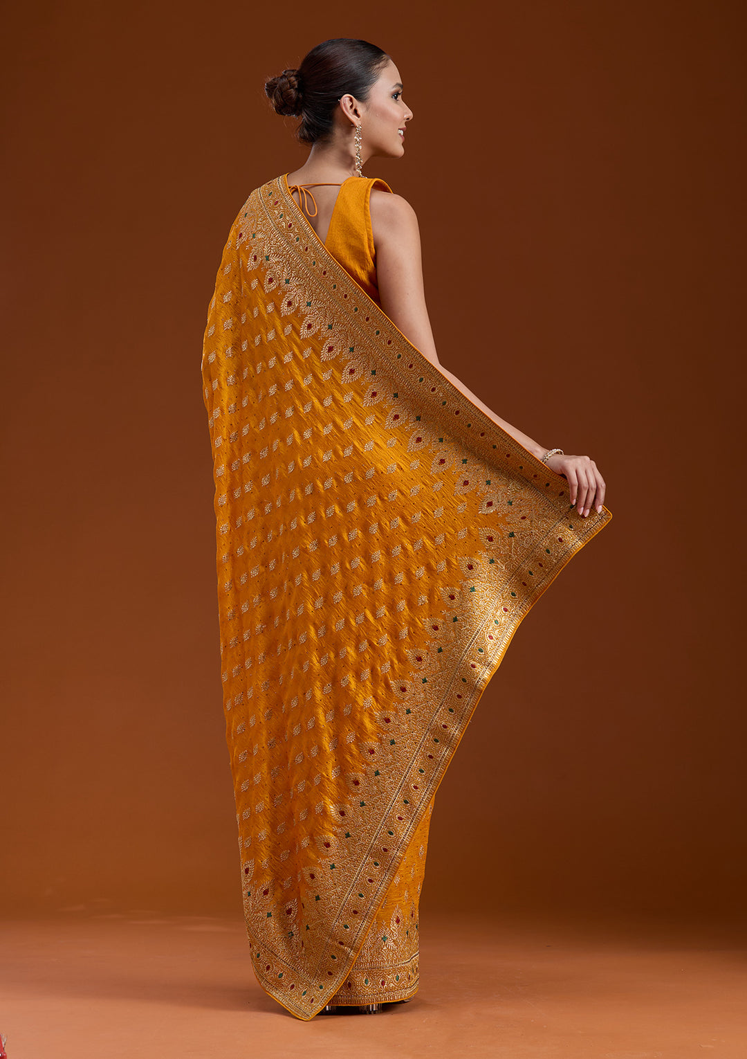Mustard Zariwork (Gold) Soft Raw Silk Saree