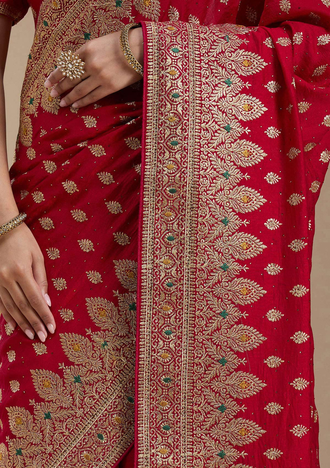 Red Zariwork (Gold) Soft Raw Silk Saree