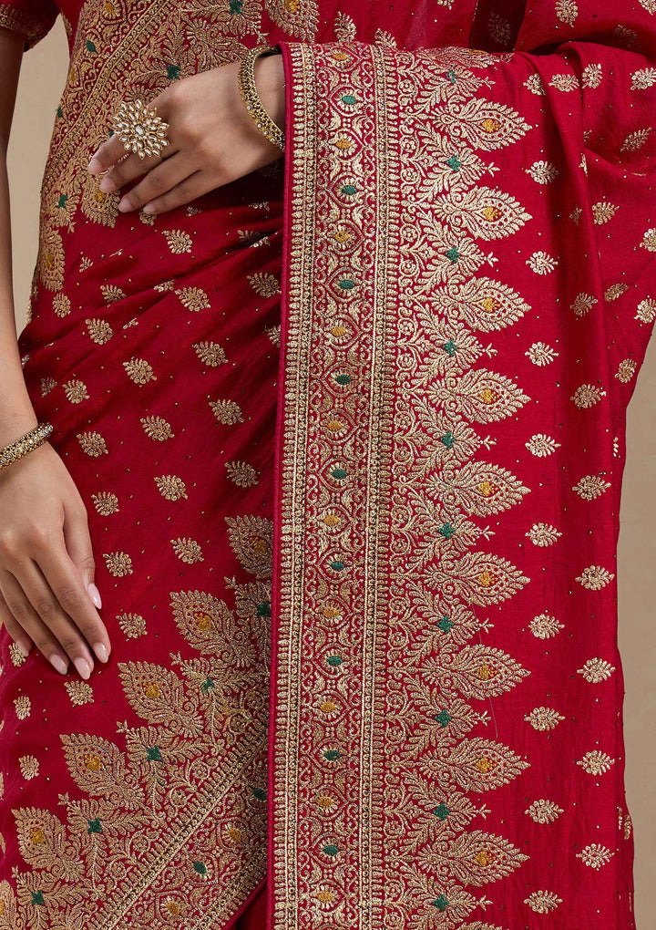 Red Zariwork (Gold) Soft Raw Silk Saree