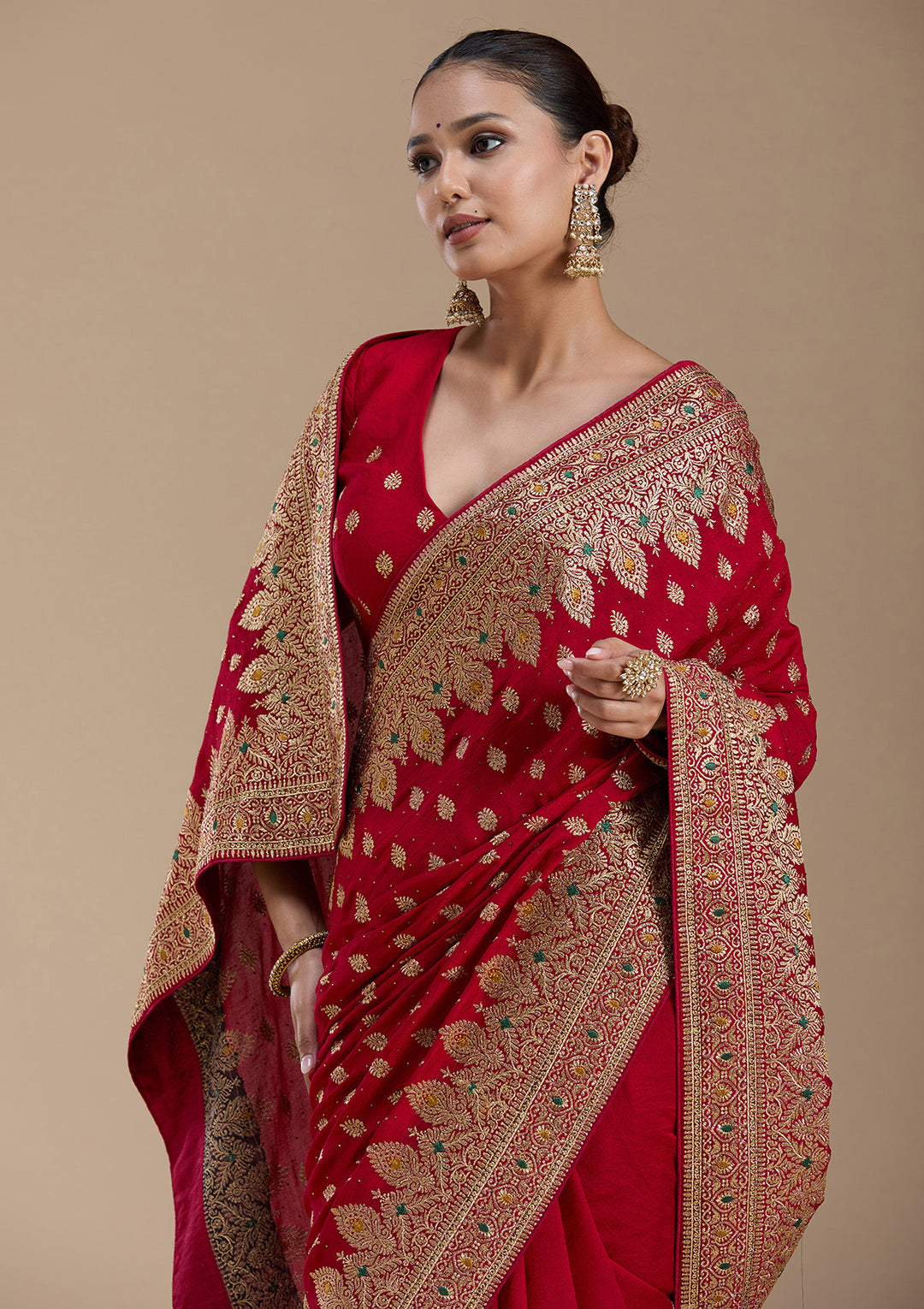 Red Zariwork (Gold) Soft Raw Silk Saree