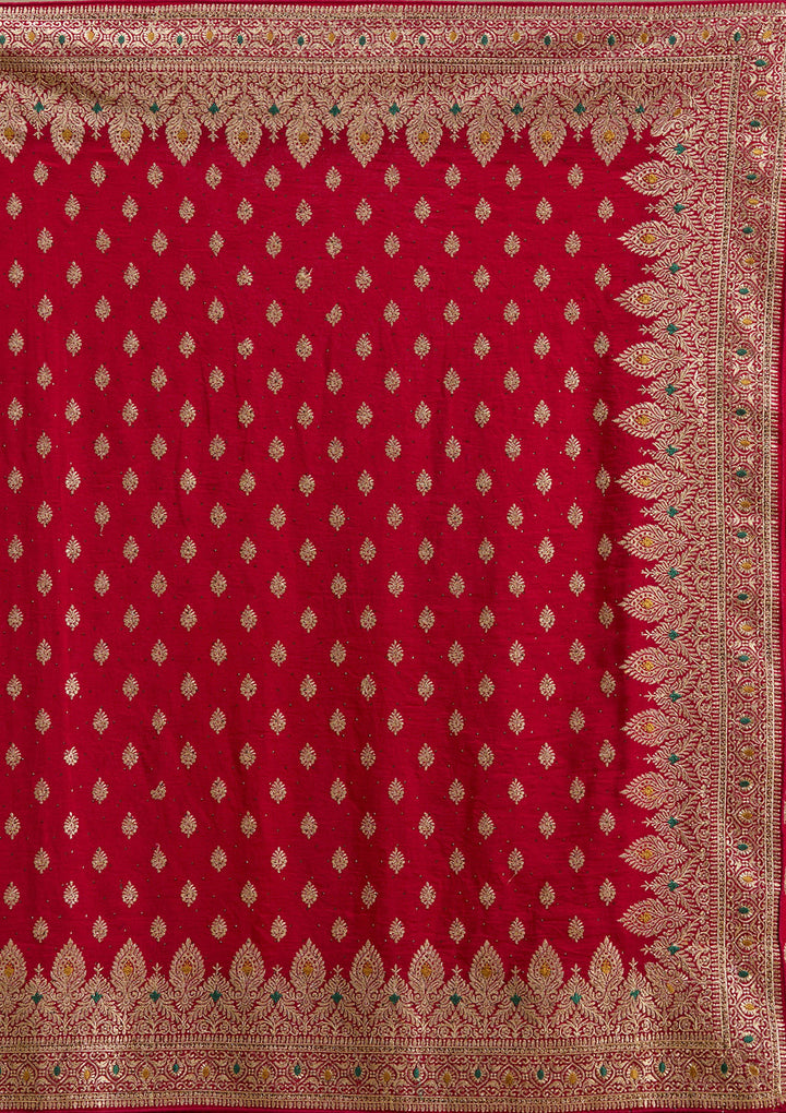 Red Zariwork (Gold) Soft Raw Silk Saree