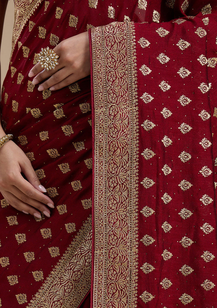 Maroon Zariwork (Gold) Soft Raw Silk Saree