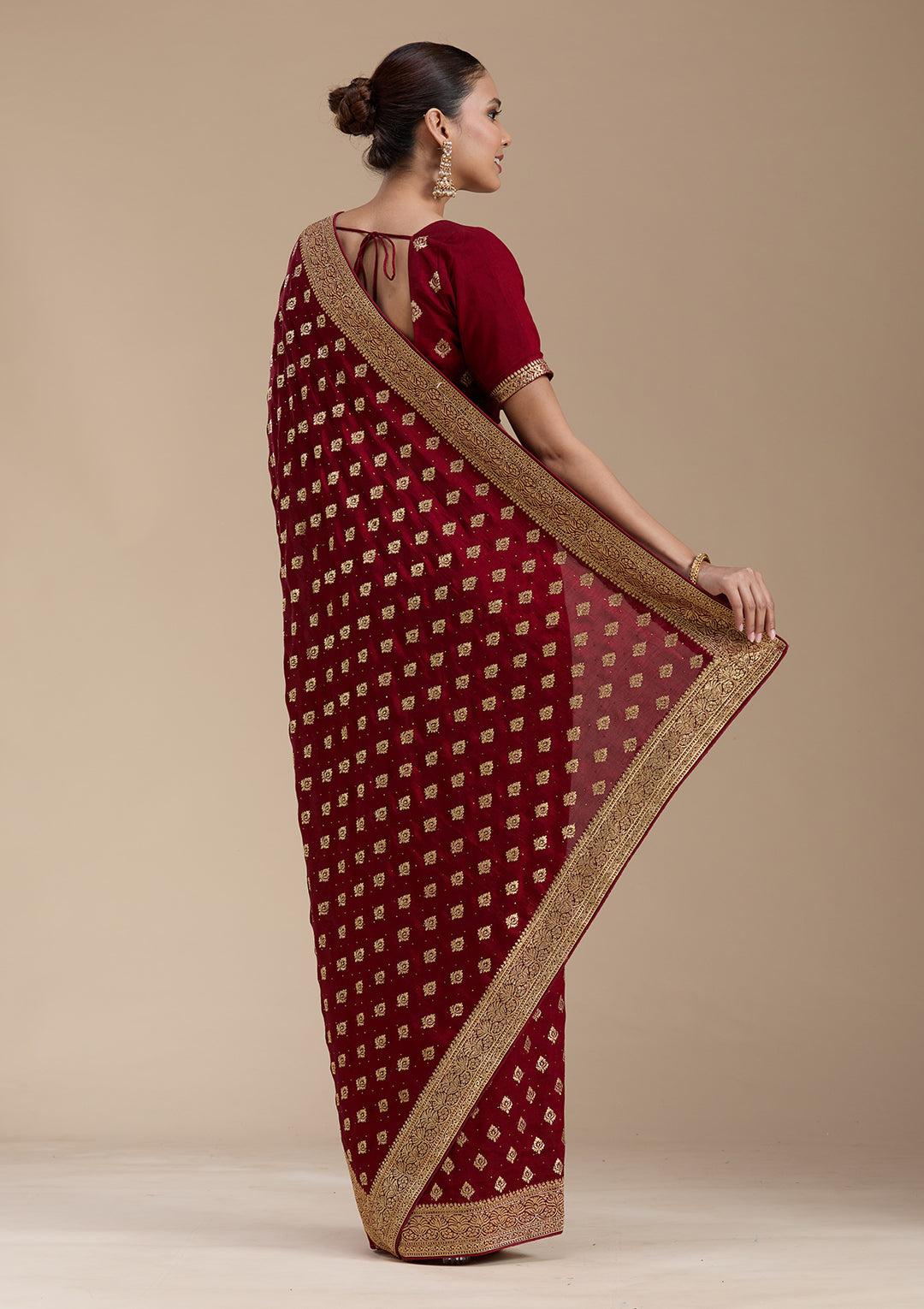 Maroon Zariwork (Gold) Soft Raw Silk Saree