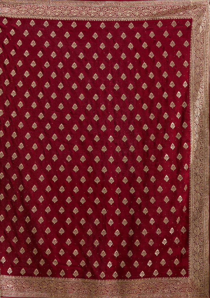 Maroon Zariwork (Gold) Soft Raw Silk Saree