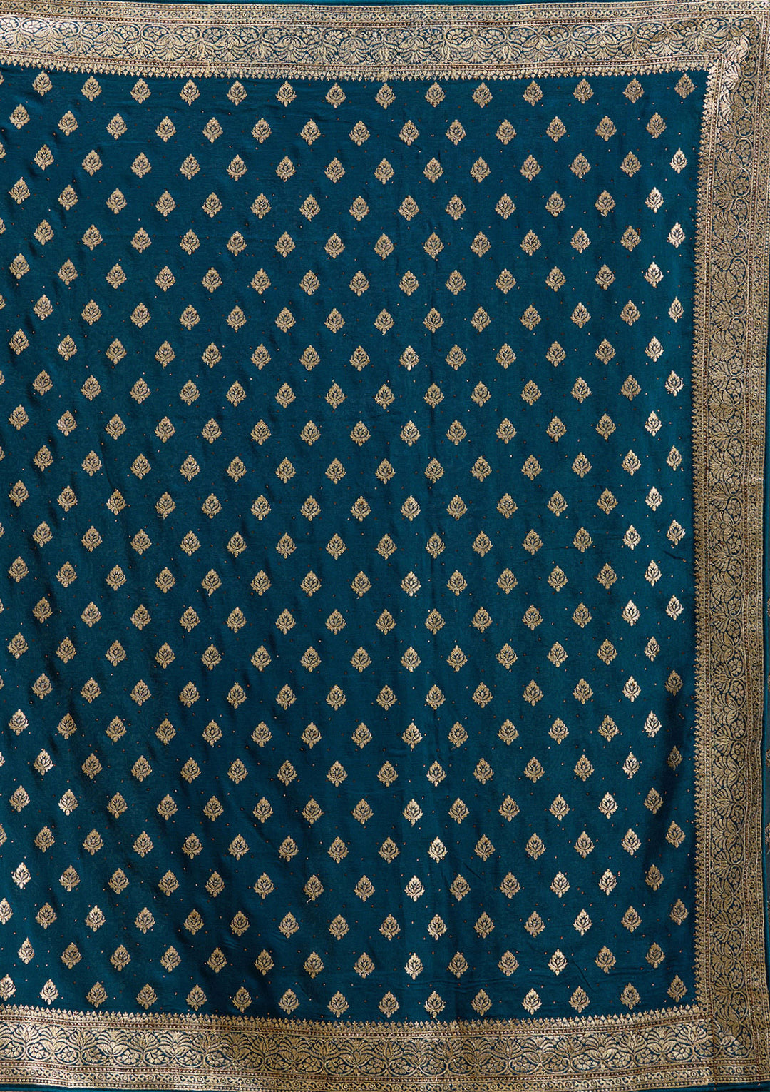 Teal Green Soft Raw Silk Gold Zariwork Saree With Matching Blouse Piece