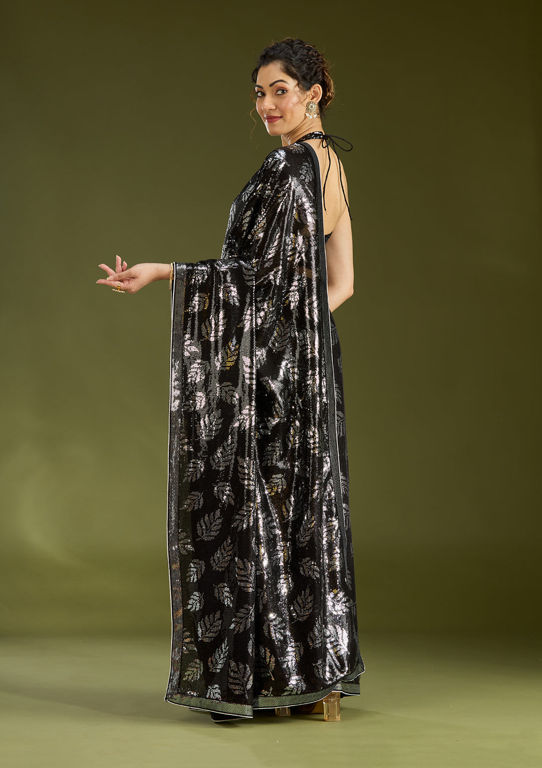 Black Sequins Georgette Saree