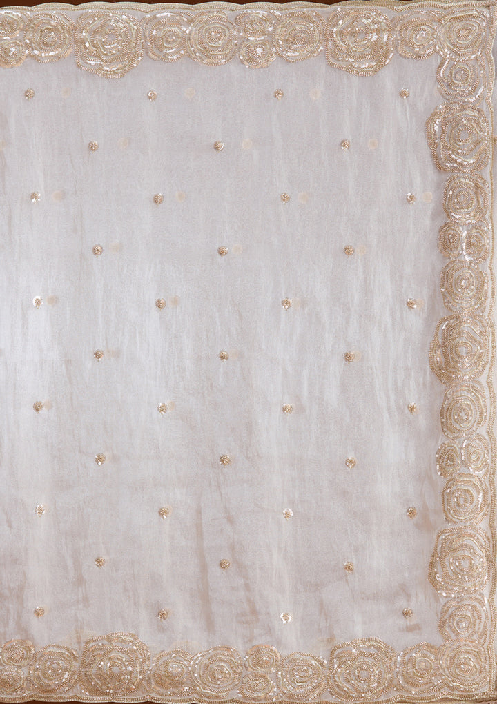 Light Peach Sequins Tissue Saree