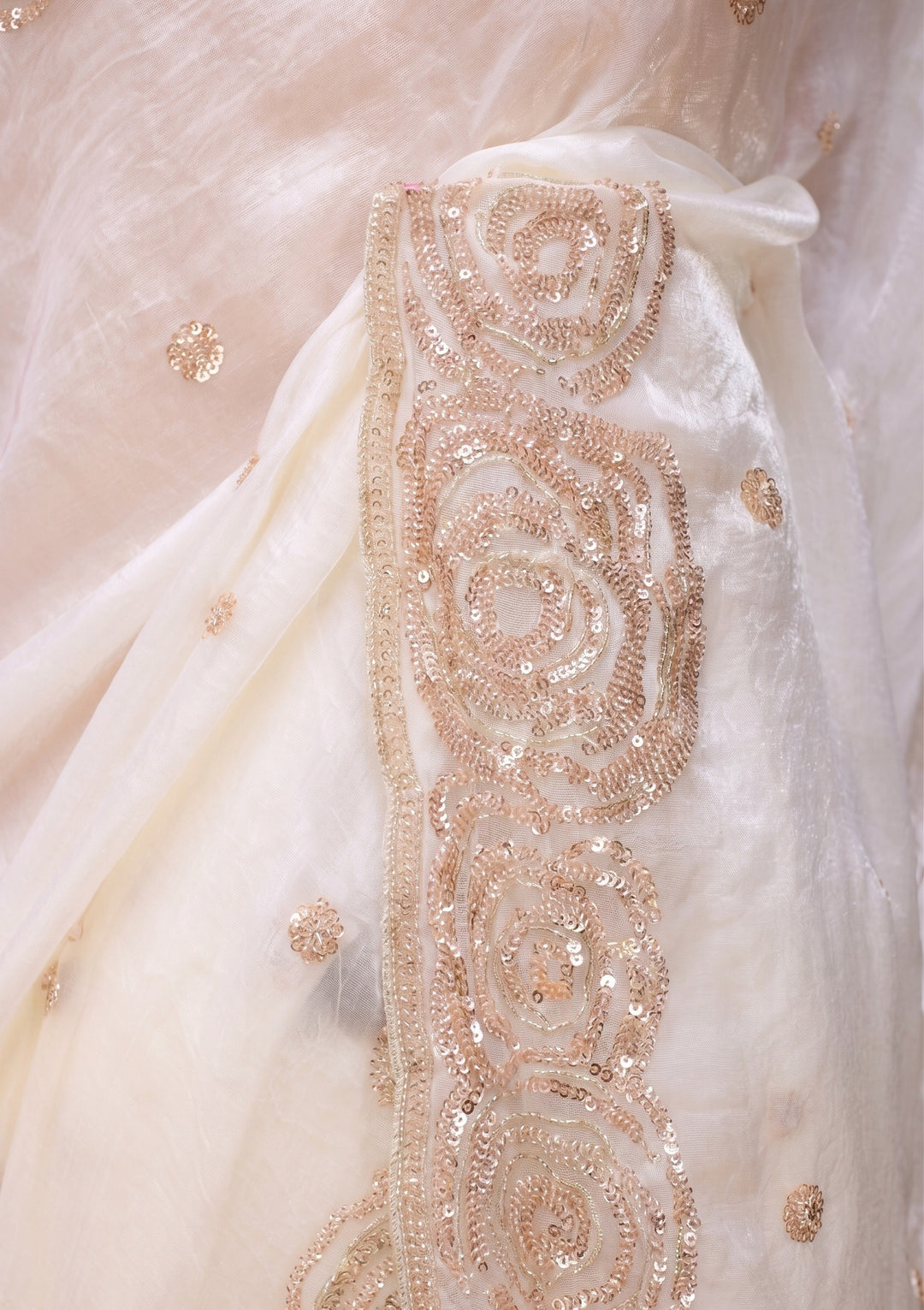 Off White Sequins Organza Saree