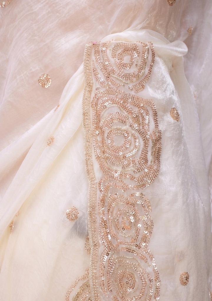 Off White Sequins Organza Saree