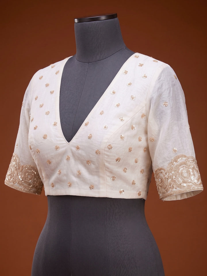 Off White Sequins Organza Saree